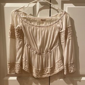 Off shoulder cream top with lace